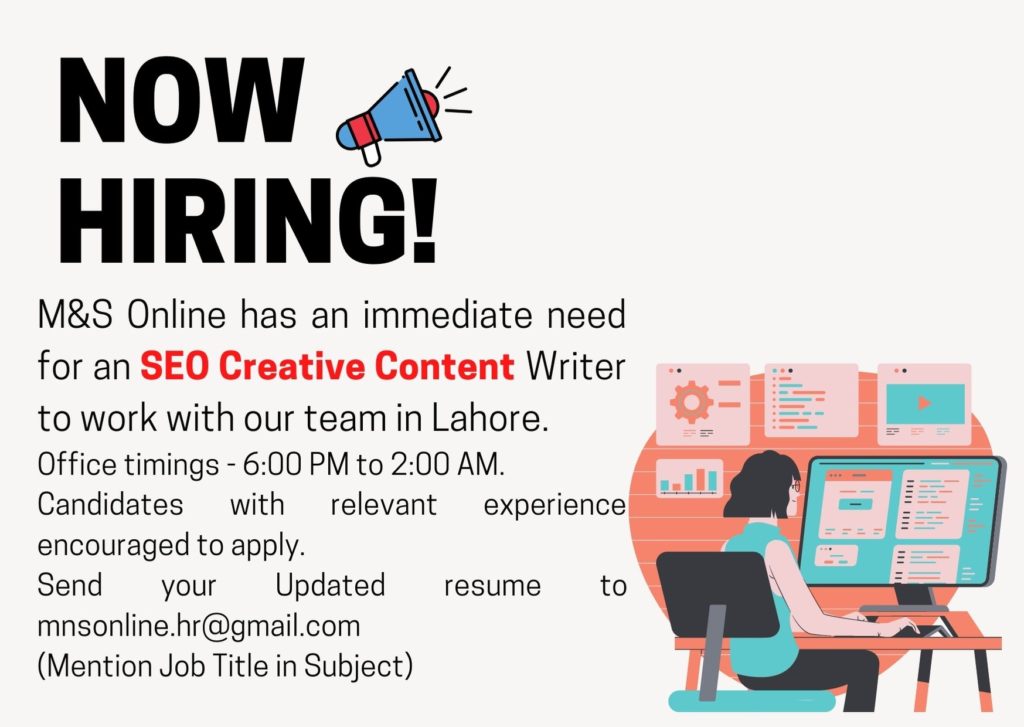 SEO Creative Content Writer Latest Job in Pakistan